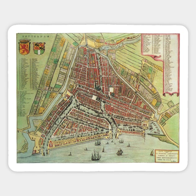 Antique Aerial View Map of Rotterdam, Netherlands, Holland by Joan Blaeu Sticker by MasterpieceCafe